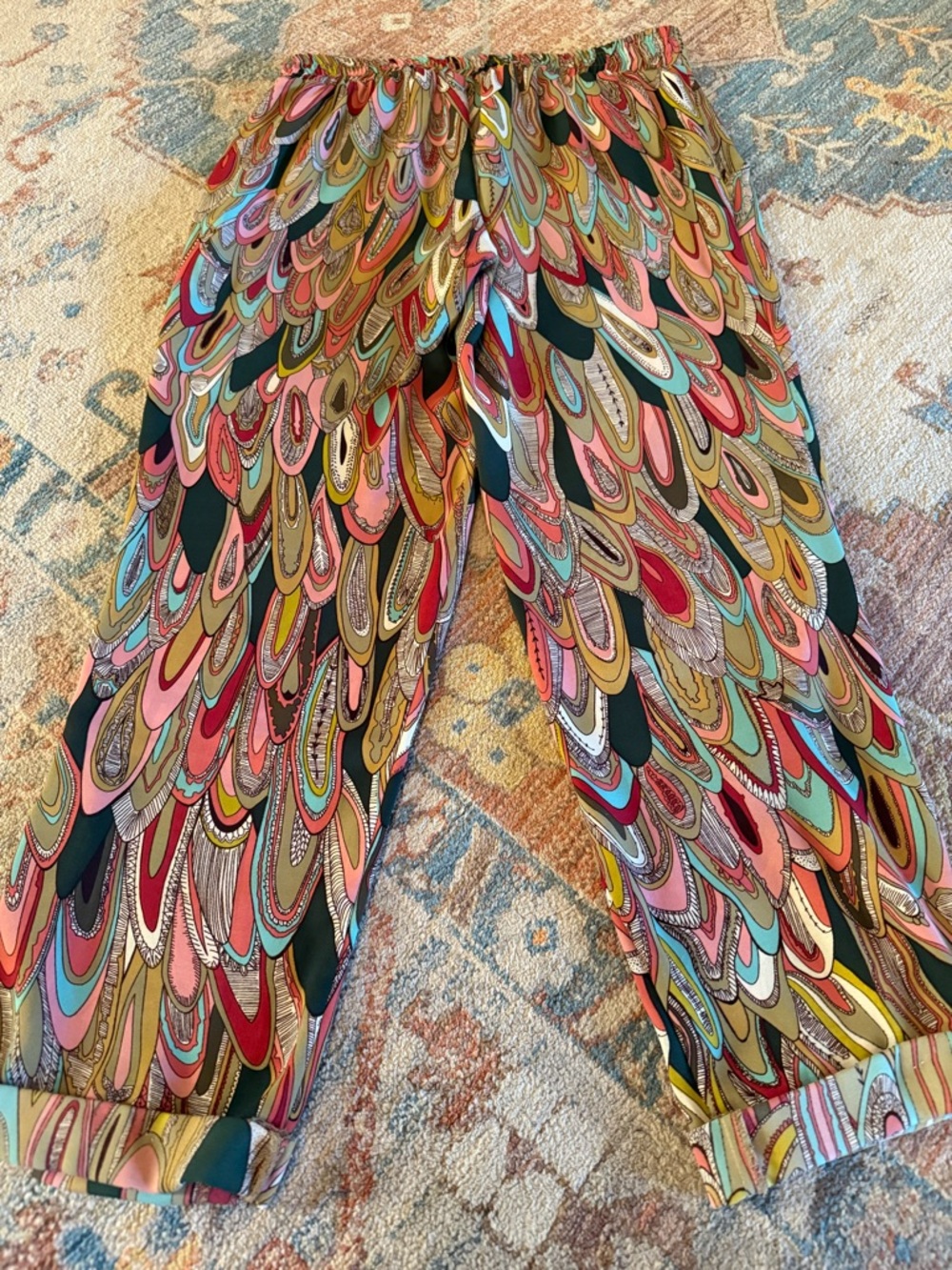 Lavender Brown Pink, Red, Teal Feather-Print Skirt - Picture 2 of 5